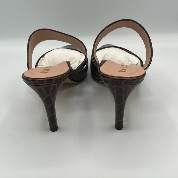 Inez Mora Mule in Cocoa Croco Pointed Toe Embossed Leather Slip-On Shoes - Picture 8 of 11